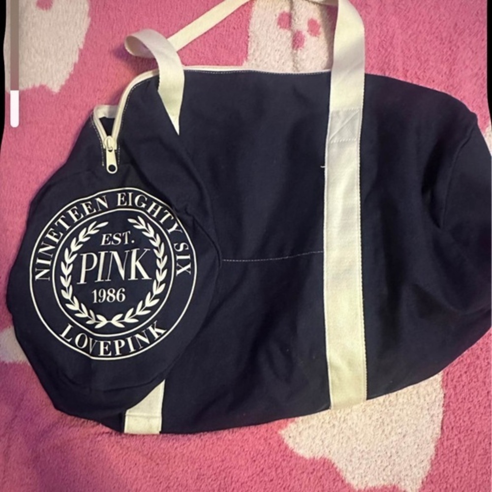 PINK Victoria's Secret Navy and White Travel Bag